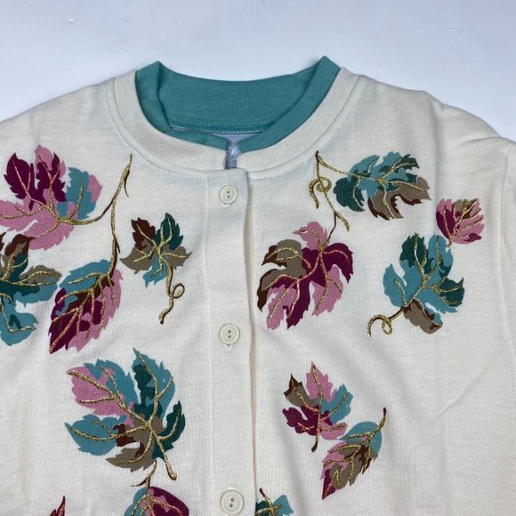 Vintage NWOT Grandma Sweatshirt Cardigan Women's Medium Acrylic Leaves Autumn - Picture 2 of 7